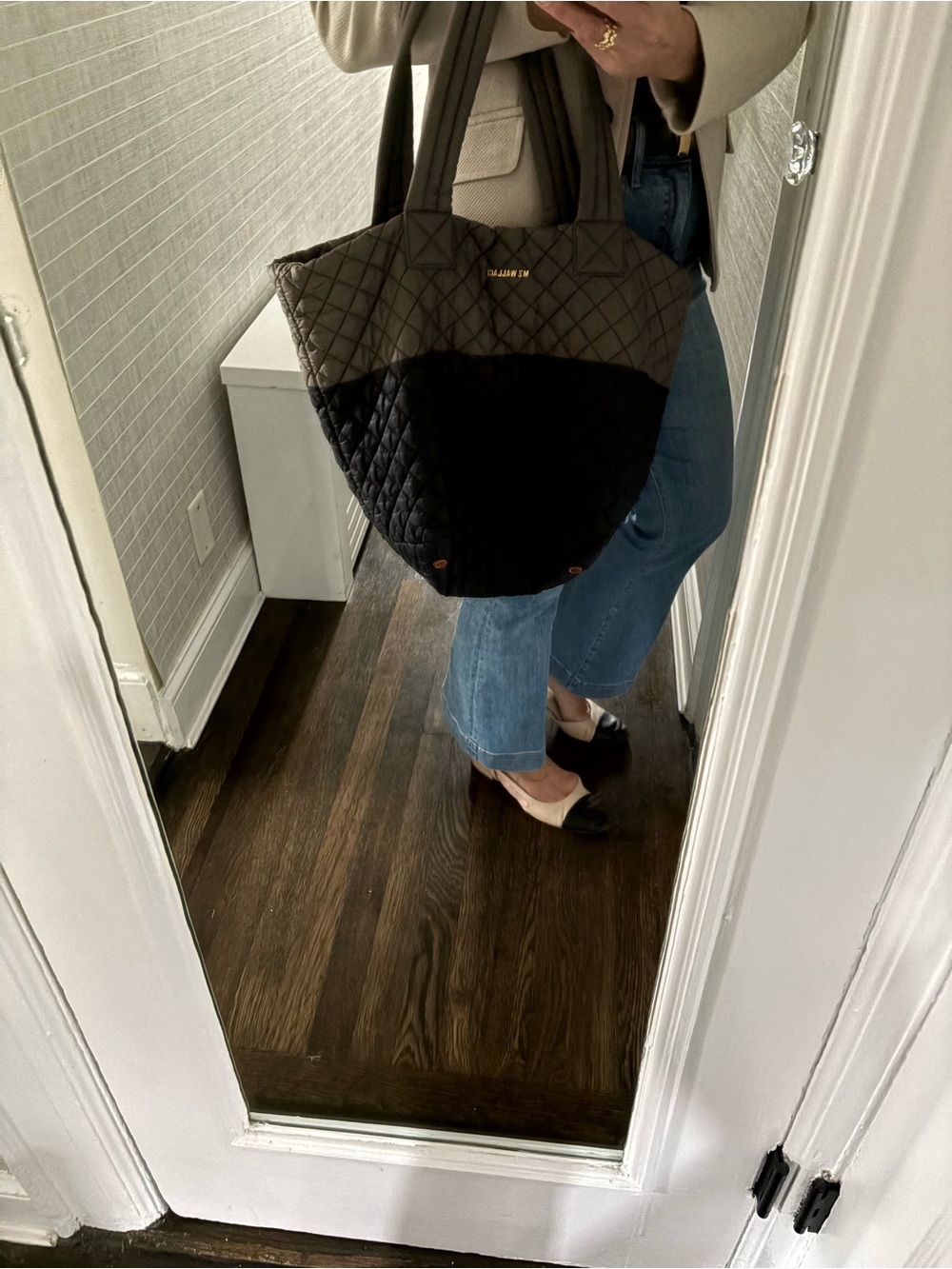 MZ Wallace Quilted Two-Tone Tote in Black & Gray
